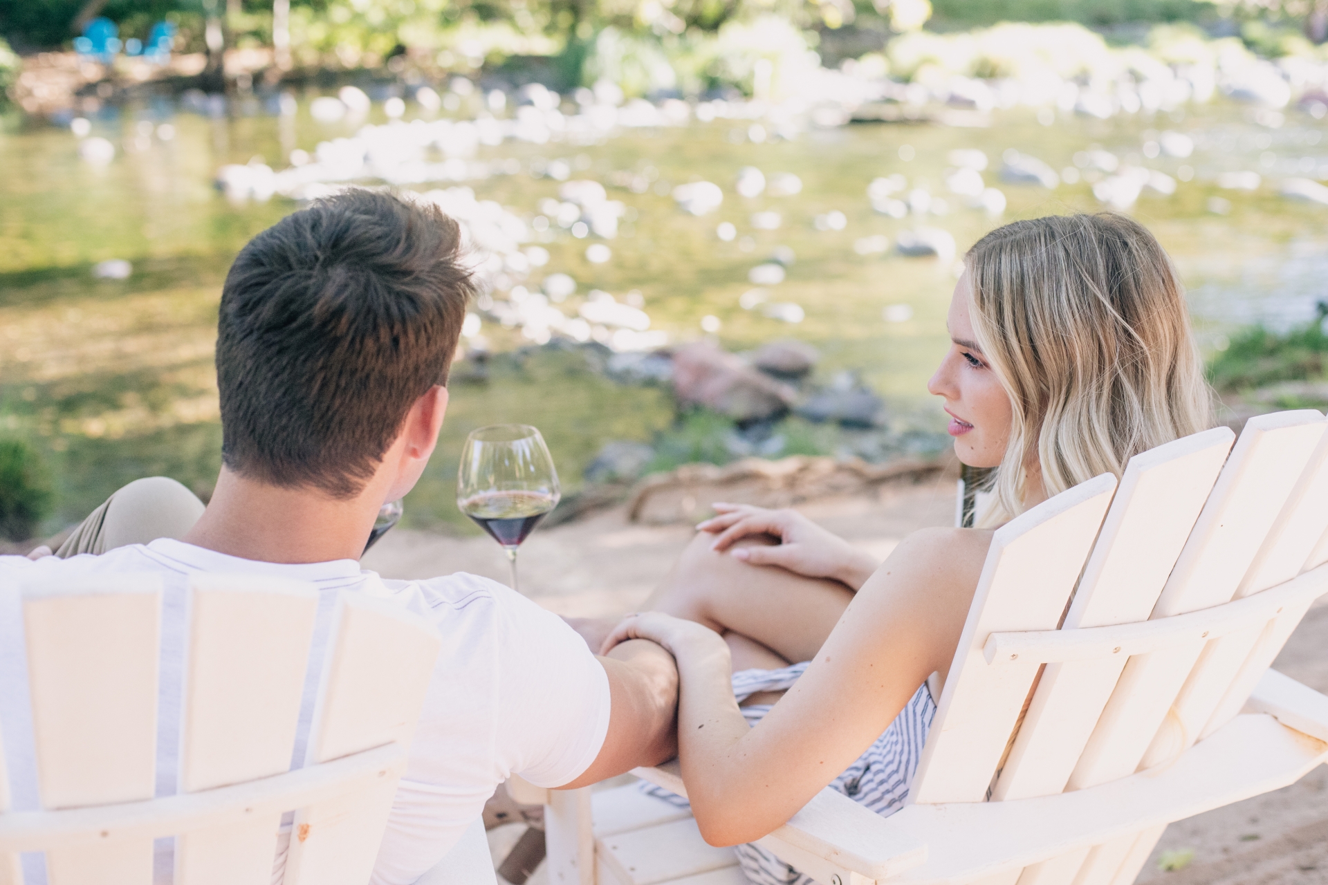 Couple drinking wine on Duck Beach