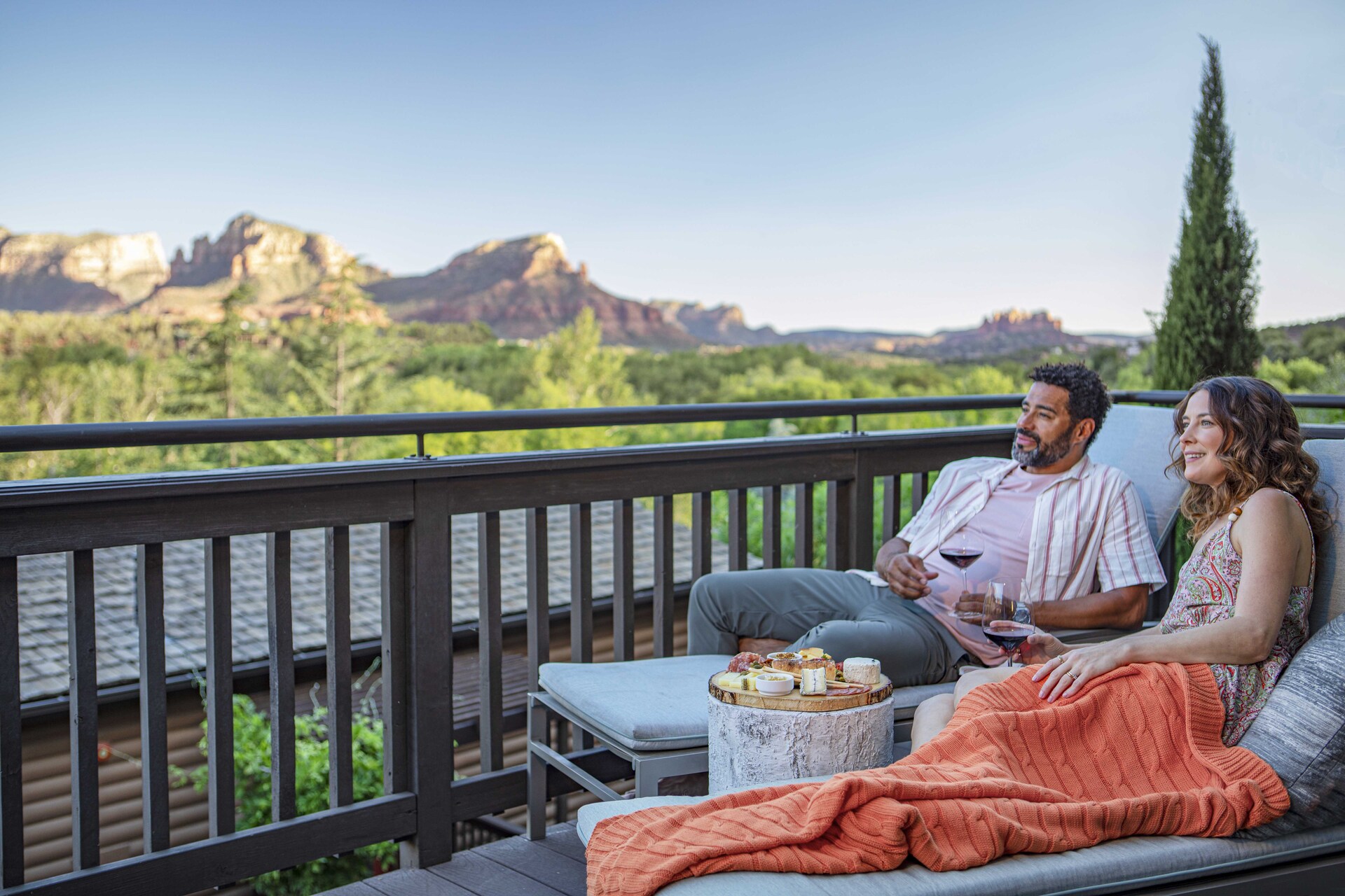 Couple lounging on the balcony